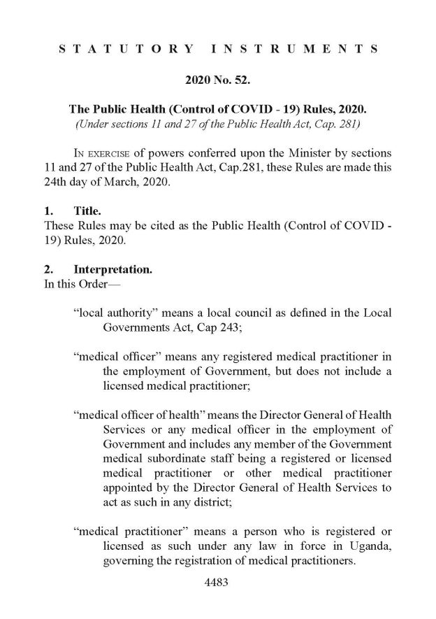 THE PUBLIC HEALTH (CONTROL OF COVID 19) RULES, 2020 Kuchu Times